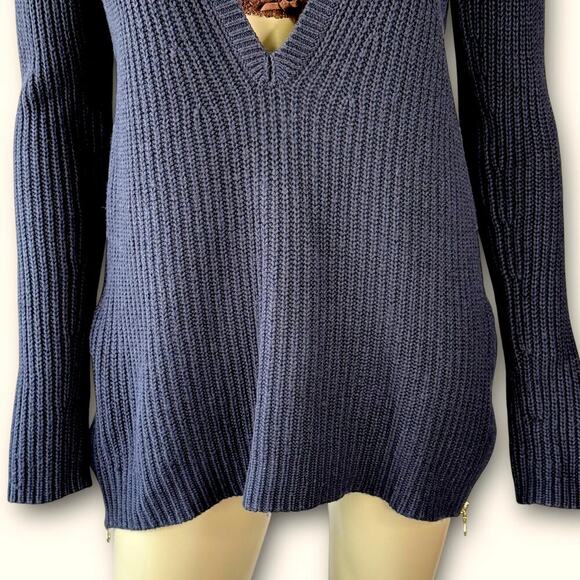 Ann Taylor Merino Wool Blend Long Sleeve V Neck Rib Tunic Sweater Size M Black - Picture 6 of 13